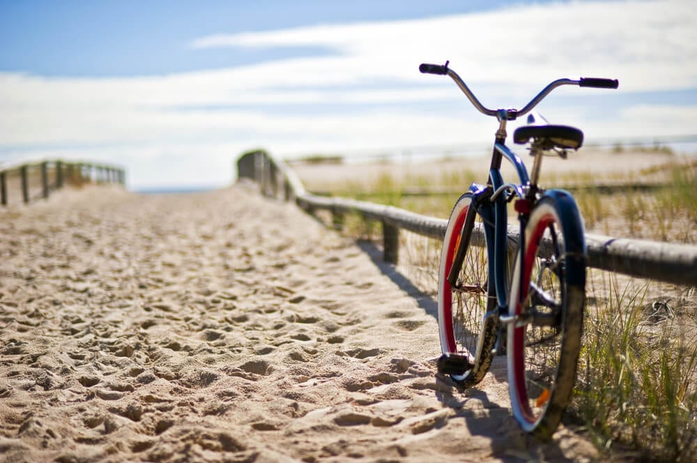 Bike on a sandy trail.